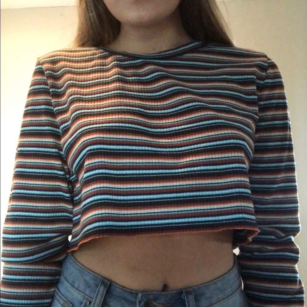 Striped Forever 21 Long Sleeve Crop Top
